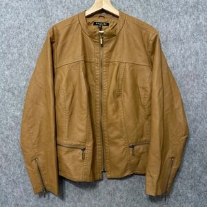 Baccini Womens 2X Faux Leather Moto Jacket Tan Brown Full Zip Biker Coat